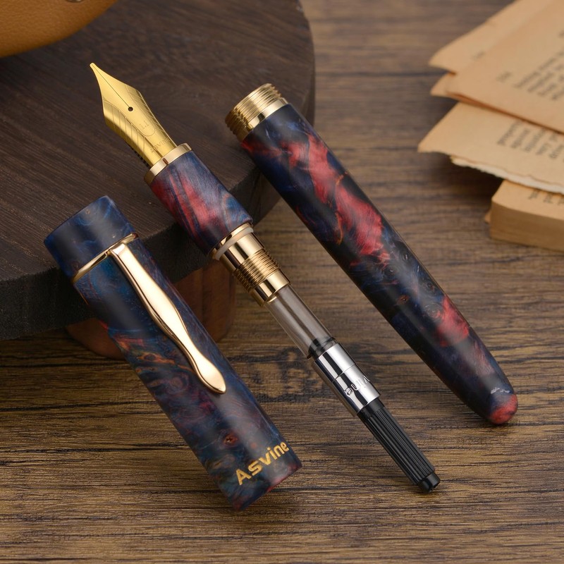 Asvine C2000#8 Stabilized Wood Fountain Pen Medium Nib Large Handmade