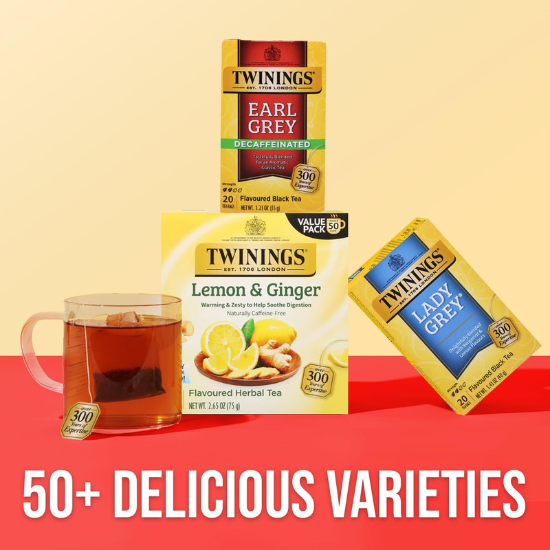 Twinings Decaffeinated Earl Grey Black Tea Individually Wrapped Bags, 20