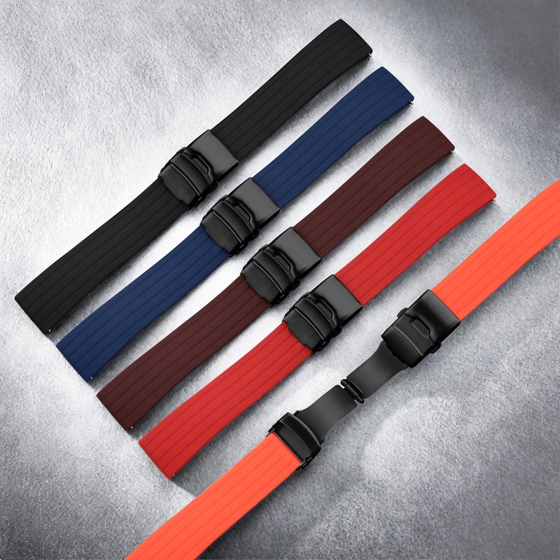 ULLCHRO Unisex Rubber Bracelet with Stainless Steel Black Folding Clasp,