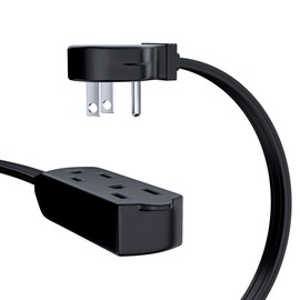 Maximm Cable 25 Feet Flat Plug Extension Cord/Wire, Multi Outlet - 3 Prong Angled Plug Extension Cord - Black UL Certified