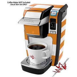 WraptorSkinz Decal Style Vinyl Skin compatible with Keurig K10 / K15 Mini Plus Coffee Makers Psycho Stripes Orange and White (COFFEE MAKER NOT INCLUDED)