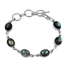 TISHAVI Natural Labradorite Moonstone Larimar Bracelet Sterling Silver Gift for Her Men Women Teens Wife Mom Girlfriend (Labradorite)