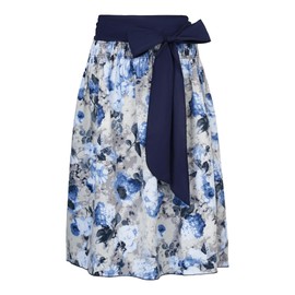 Women's Costume Skirt Dirndl Set with Bow Blue Floral Pattern Cotton 44, Blue and white with floral pattern, 44