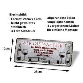 Tin Sign Truth in Wine – Decoration Idea Theme Wine – Metal Sign with Funny Saying for Wine Connoisseurs – Gift for Wine Connoisseurs – Decorative Kitchen, Wine Cellar, Wine Bar, Wine Arbour, Wine Bar