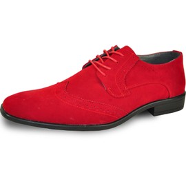 BRAVO Men Dress Shoe KING-3 Classic Faux Suede Oxford with Leather Lining - Wide Width Available,12 E(W) US,Red