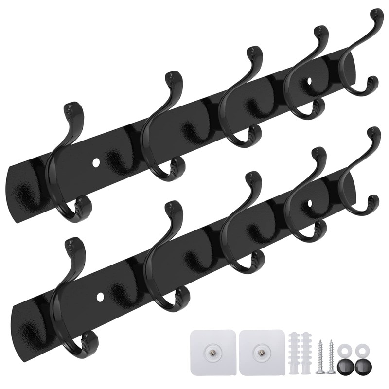 Honmtp Towel Rack, 5 Heavy Duty Double Hook All Metal