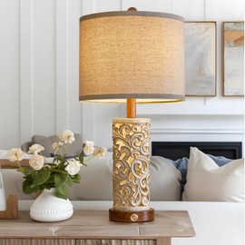 OYEARS 3-Way Dimmable 22'' USB A+C Touch Control Table Lamp with Nightlight for Living Room Bedroom Farmhouse Bedside Nightstand Lamps, blk