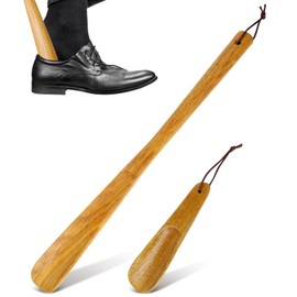 GLEAVI 2pcs Handle Wood Shoehorn： Wood Shoehorn Long and Short Shoe Horn Shoe Spoon Non Slip Shoe Lifter Lazy Shoes Aid Tool for Seniors Elderly Adults Shoe Horns for Men Women-Kids