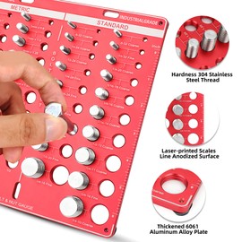 42 Thread Checker, Bolt Size and Thread Gauge, Bolt Thread Identifier with 19 Standard & 15 Metric, Bolt Identifier Board, Wall-Mountable Nut and Bolt Thread Checker Gauge with Inch & CM Ruler