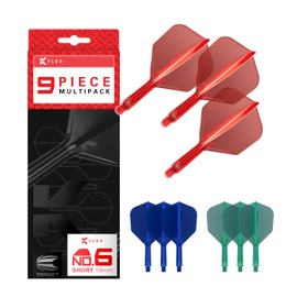 TARGET Darts K-Flex Integrated Dart Flights and Shafts, Short Stem (19mm), No.6 Flight, 9-pack Bundle, Red, Blue & Green | Kflex 2 In 1 Flight and Stem, Professional Darts Accessories