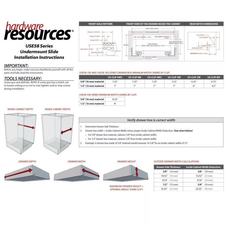Hardware Resources Standard Duty Soft-close 100 lb Full Extension Undermount