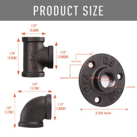 Home TZH 1/2" Pipe Fitting, 30 Pack Gray Floor Flange/Elbow/Tee Combo for Industrial vintage style, Flanges/Elbow/Tee with Threaded Hole for DIY Project/Furniture/Shelving Decoration (30, 1/2")