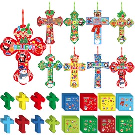 Watersay 48 Set Religious Cross Craft Kit Christian DIY Paper Crafts Make Your Own Hanging Ornament Crafts for Sunday School VBS Church Classroom Art Project Home Activities (Christmas,Red)