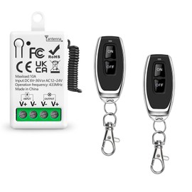 Tedeligo Funkfernbedienung Schalter Fernsteuerung DC 6V 12V 24V AC 12V 24V 10A Relais Empfänger Und 2 Sender Fernbedienung Fur Beleuchtungslüfter-Mini-Gleichstrommotor