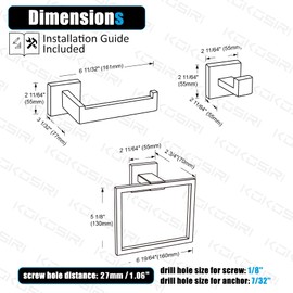 KOKOSIRI 4-Piece Bath Accessories Set Bathroom Hardware Set, Towel Ring, Toilet Paper Holder, Towel Hook x 2, Stainless Steel, Wall Mounted, Matte Black,B09S4-BK