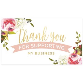 Pink Floral Thank You for Your Business Card / 100 Small Business Thanks Gratitude Cards / 2" x 3.5" Small Business Card Size/Customer Order Appreciation Note Cards