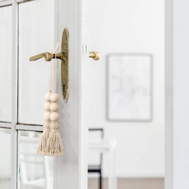 8pcs Wood Bead Garland Ornaments Farmhouse Beads with Tassel Ornaments Hanging Decoration for Closet Handle Door Handle