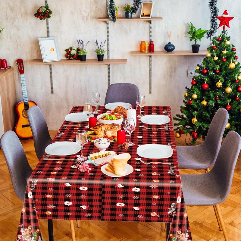 POPOYU Pack of 2 Christmas Tablecloths, 137 x 274 cm,