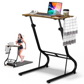 GRLEAF Adjustable Height Standing Desk for Walking Pad Treadmill, Desk for Laptop with Cup Holder, Desk for Bike/Cycling, Used for Bedrooms and Offices (Rustic Brown)