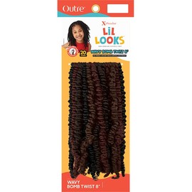 Outre X-Pression Lil Looks Kid-Friendly Short Length Pre-Looped Style Synthetic Hair Crochet Braid - WAVY BOMB TWIST 8″ (2T1B/30)