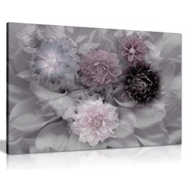 Panther Print Fine Art Prints Lilac Dahlia Flower Blossoms Artistic Framed Canvas Print, Pictures for Home Walls, Bedroom, Living Room & Bathroom Decor 31x20cm (12x8in)