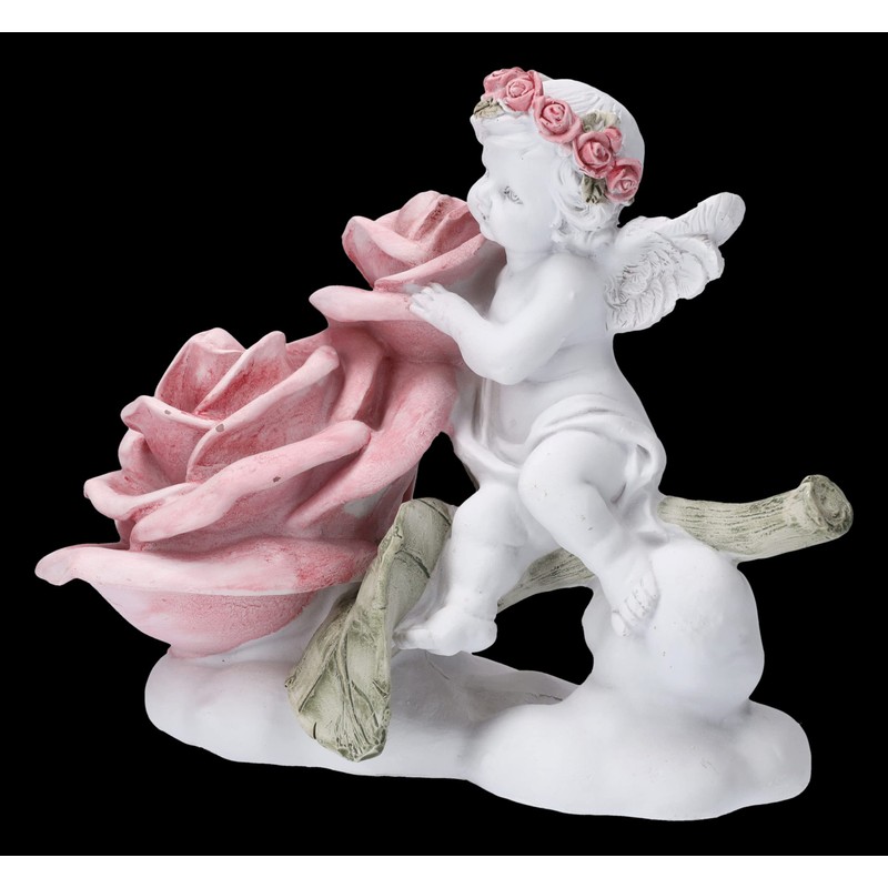 White Angel Figurine Putte with Large Rose 16 cm |