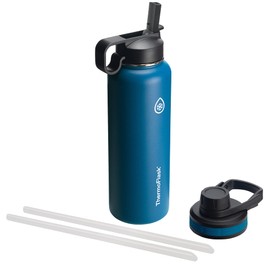 ThermoFlask 40 oz Double Wall Vacuum Insulated Stainless Steel Water Bottle - Reusable with Leakproof Chug & Straw Lids - Keeps Drinks Cold 24 hr/Hot 12 hr - Easy Maintenance - Gym/On-the-Go, Cobalt