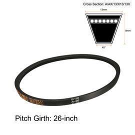 sourcing map A26 Drive V-Belts 26" Pitch Length 13mm Width 8mm Thick JIS Standard A-Section Rubber Drive Transmission Belt