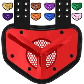 Penveer Chrome Football Backplate for Shoulder Pads with High Impact Padding, Adult & Youth Lower Backplate Football with Air Vents (Red, Youth)