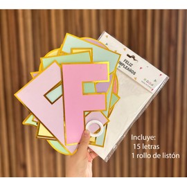 Letrero Feliz Cumpleaños Premium Borde Dorado, Banner Colgante Para Decoración de Fiesta