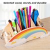 Wooden Rainbow Pen Holder,Desk Organizer,5 Compartments Pencil Holder,Large Capacity Pen