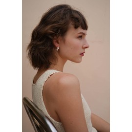 S.Leaf arete de gota de perlas blancas cremosas, arete colgantes para mujer, arete de perlas para mujer, arete de plata de ley 925, arete de perlas de agua dulce, Metal, Perla