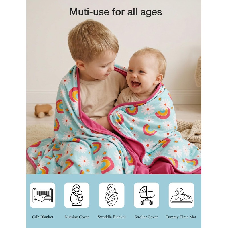 Bamboo Viscose Soft Baby Blankets for Girls Boys 47"*47",Rainbow