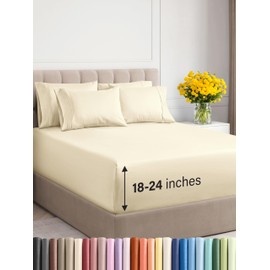 Extra Deep King Sheet Set - 6 Piece Breathable & Cooling Sheets - Hotel Luxury Bed Sheets Set - Easy & Secure Fit - Soft, Wrinkle Free & Comfy Sheets Set - Off White Sheet Set with Extra Deep Pockets