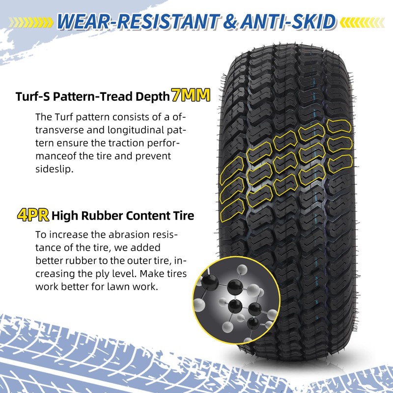 GICOOL 16x6.50-8 Tubeless Tire and Wheel, 16x6.5-8 Lawn Mower Tires,