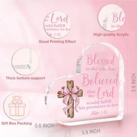 Inspirational Pink Room Decor, Pink Bow Dorm Room Decor for Women, Bible Verse Wall Art Christian Gifts for Women, Acrylic Heart Decoration Sign for Home Office Desk Bedroom-Luke 1:45