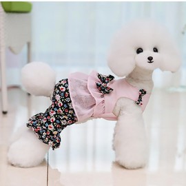 CELONROMF Summer Dog Dress with Bow Knot Breathable Girl Small Puppy Clothes Spring Pet Pajamas Pjs Lightweight Floral Doggy Onesie Jumpsuit Holiday Cat Outfit Cute Dog Clothing (Pink, Small)