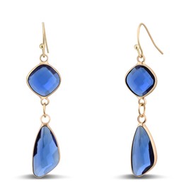 Blue Dangle Earrings for Women - 14K Gold Plated Blue Sapphire Crystals - Hypoallergenic Topaz Drop Earrings, Unique Design