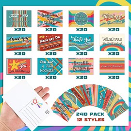 Kosiz 240 Pcs Thank You Postcards 4 x 6 Inch Appreciation Cards Assorted Greeting Cards Blank Note Cards, 12 Styles