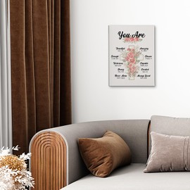 DIENADFX Christian Religious Scripture Inspirational Canvas Wall Art Decor, Bible Verses Cross Spiritual Paintings Wall Home Decor, Floral Pictures Wall Decorations, Prayer Room Wall Decor, 11x14 Inch