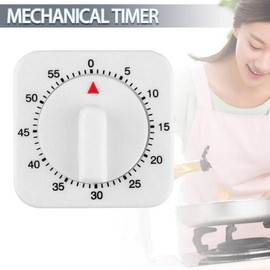 1PC 60 Minute Mechanical Kitchen Learning Timer with Loud Alarm and Visual Cooking Timer Clock Ideal for Cooking Baking Kitchen Face Mask Management Manual Mechanical Wind Up Square White