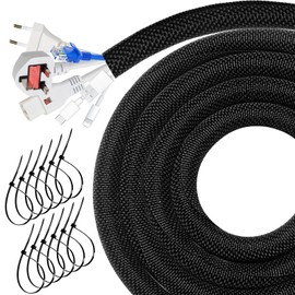 Cord Protectors from Pets No Chew, 12ft-3/4inch Dog Cat Proof Wire Covers for Rabbits Cable Sleeve Management, Split Braided Sleeve Wire Loom Tubing,Automotive Wire Protector Wrap, Black