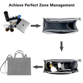 Purse Organizer Compatible with Telfar Bag Medium, Tote Bags Organizer Insert with Silver Zipper Pouch, 3MM Premium Felt Insert for Handbag, Sturdy and Durable (For Telfar Medium Shopping Bag, Purple)