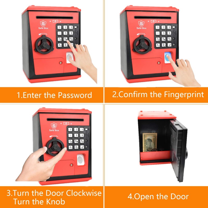 Kids Safe Box with Fingerprint Code, Talking Piggy Bank, ATM