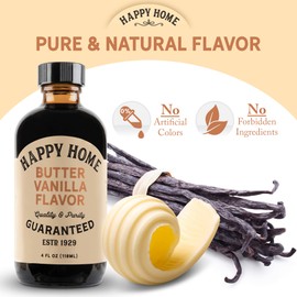 Happy Home Premium Natural Butter Vanilla Flavor - Certified Kosher, 4 oz.