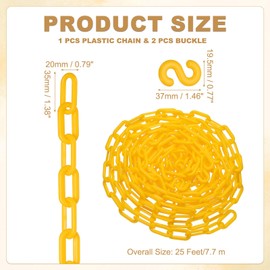 PATIKIL 25 Feet Plastic Chain Link, Safety Barrier Chain 0.8x1.4 Inch Buckle Lightweight Waterproof Crowd Control Queue Line Concerts Parking DIY Craft Fence Gate, Yellow