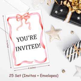 lamocho Pink Bow Girl Birthday Invitations, Birthday Party Invitations For Girls, Birthday Invites Cards, Fill in Blank (20 Pcs & Envelopes)/SRinvite-08