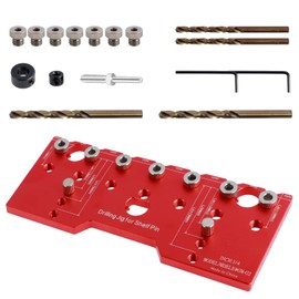 Shelf Pin Jig 1/4 Inch 5mm Aluminum Alloy Shelf Pin Drilling Guide Precise Cabinet Mounting Template Jig 32mm Spacing Woodworking Straight Hole Drilling Jig Hardware for Cabinet Shelf(gules)