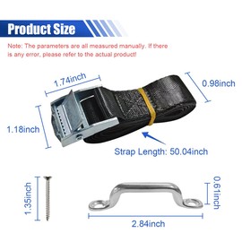 4Ft Battery Tie Down Strap Kit, Stainless Steel Battery Tie Down Strap with Cam Buckle, SS Screws & Deck Loop Mounts for Car Boat Batteries, Cooler, Luggage Belt