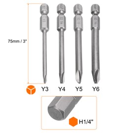 sourcing map 4pcs Y Shape Screwdriver Bits 1/4" Hex Shank S2 Steel Magnetic Y3/Y4/Y5/Y6 Head 3" Length Screw Driver Bits Electric Screw Driver Bit for Repair Work